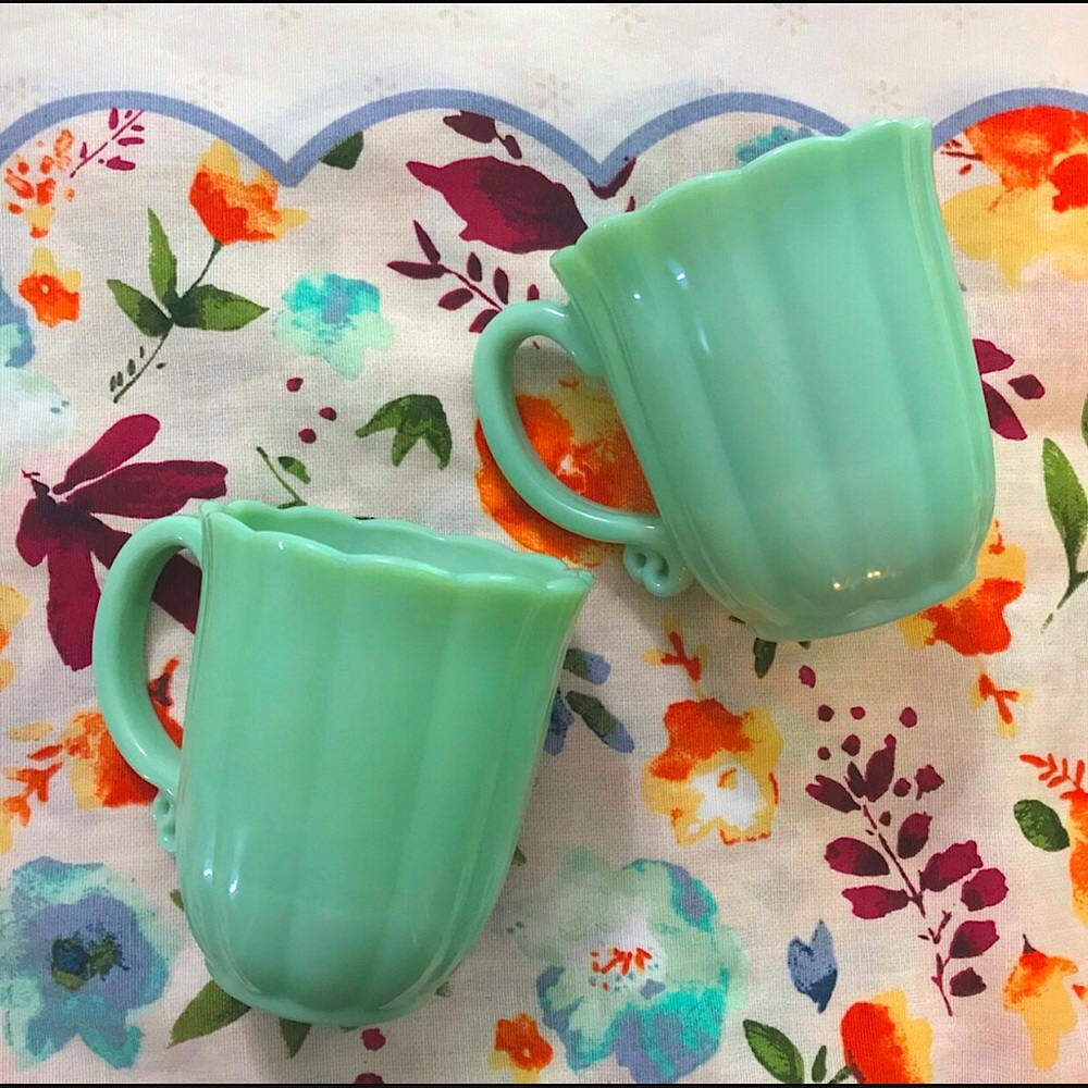 6 Set Pioneer Woman Timeless Beauty Jade Jadeite Milk Glass Coffee Mug HTF